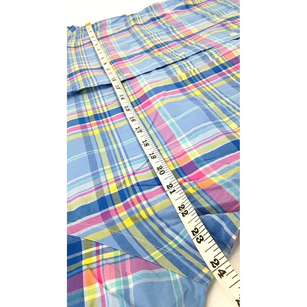 Polo Ralph Lauren Classic Fit Men's Large Blue Pink Plaid Short Sleeve Button Up